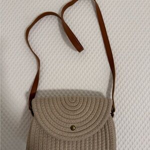Neutral Beige Crossbody Bag with Brown Strap